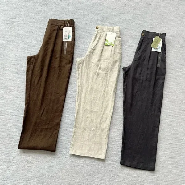 Design Wide-Leg Linen Blend Trousers Brown Pants - 19
