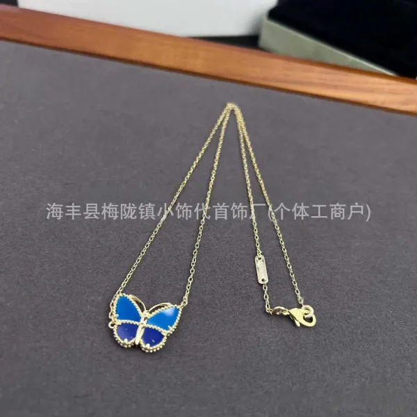 Design Butterfly Pendant Necklace Blue Enamel Gold-Tone Necklace Jewelry - 4