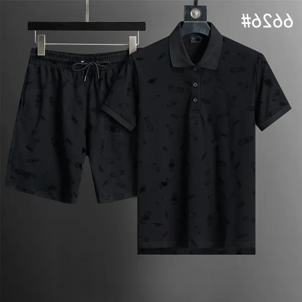 Design Monogram Print Polo and Shorts Set Black - 1