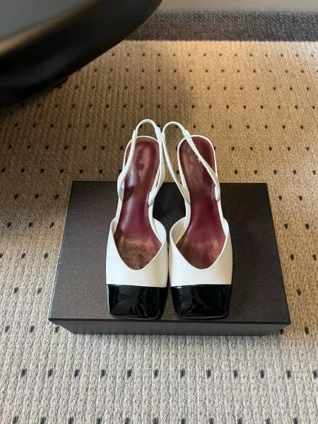 Chanel Two-Tone Slingback Block Heel White Black Heels - 1