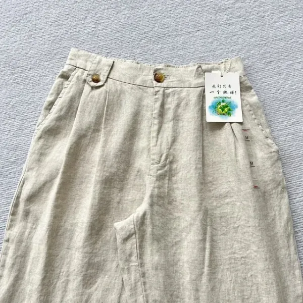 Design Wide-Leg Linen Blend Trousers Brown Pants - 23