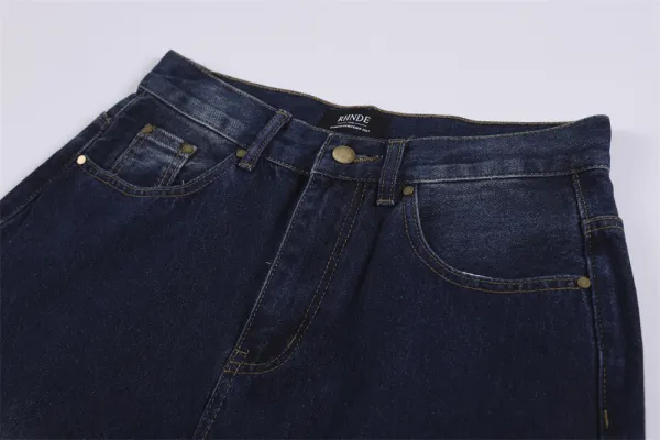 Rhude Denim Shorts Navy with Embroidered Logo - 7