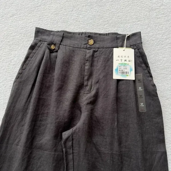 Design Wide-Leg Linen Blend Trousers Brown Pants - 26