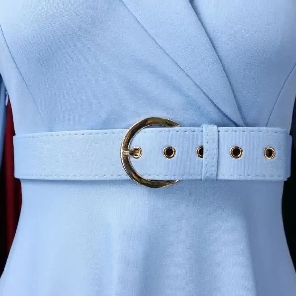 Design Trench-Style Wrap Dress in Navy with Belt - 11