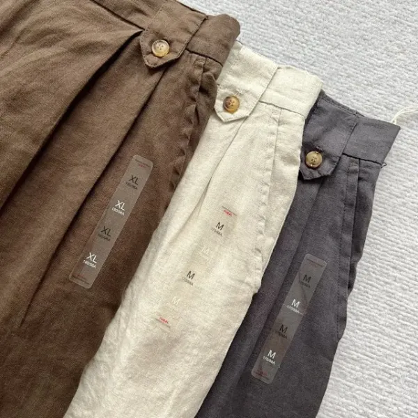 Design Wide-Leg Linen Blend Trousers Brown Pants - 28