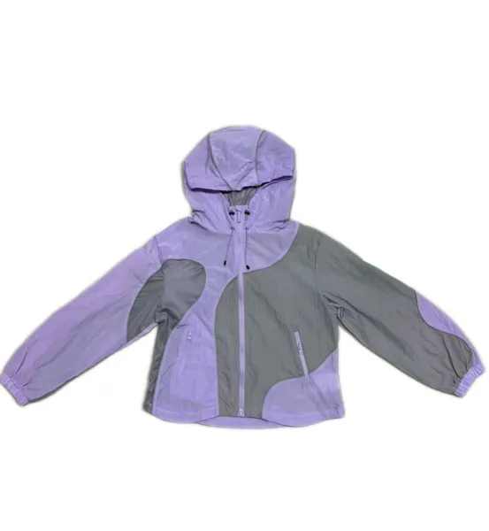 Design Windbreaker Jacket Purple and Gray Color-Block Hooded Outerwear - 7