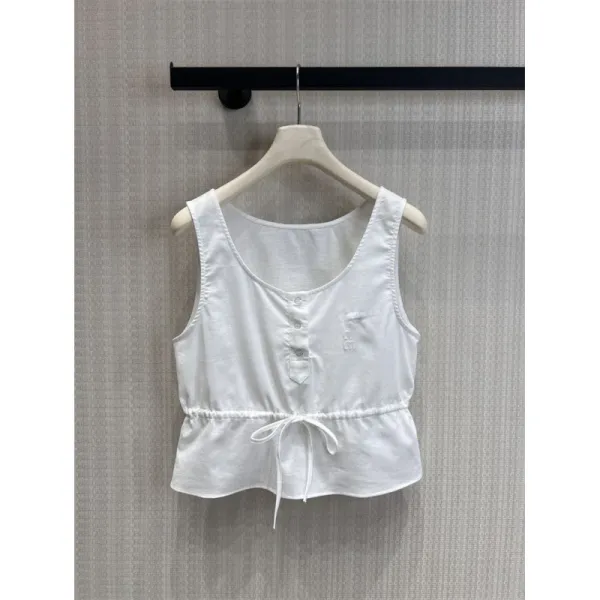 Design Cropped Button-Front Tie-Waist Vest Top White - 1