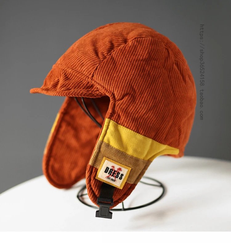 Diesel Trapper Hat Brown Corduroy with Yellow Black Trim - 2