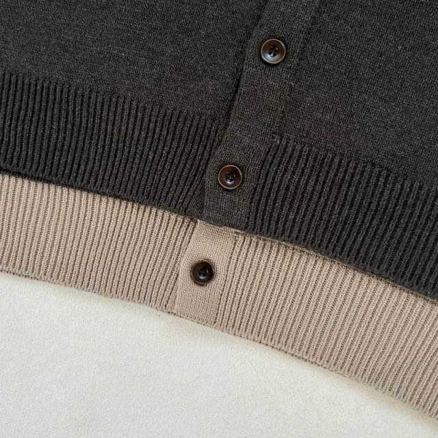 Design Beige Ribbed Collar Cardigan with Black Buttons Outerwear.cardigan - 22