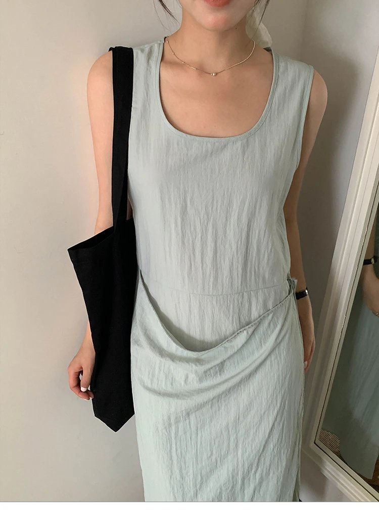 Design Wrap Detail Sleeveless Midi Dress Black - 16