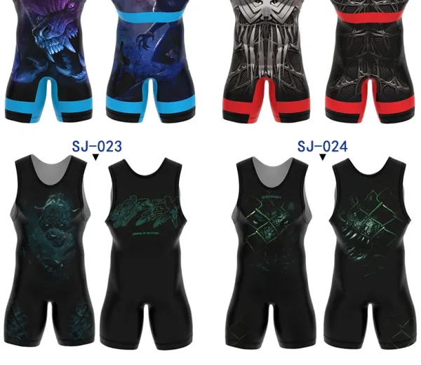 Design Eddies Wrestling Singlet Orange Blue Lightning Gradient Activewear - 21