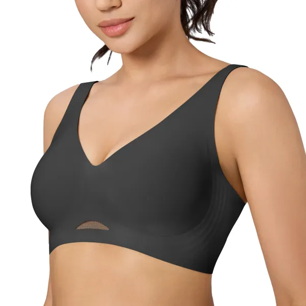 Design Seamless V-Neck Wireless Bra Black Underwear - 1