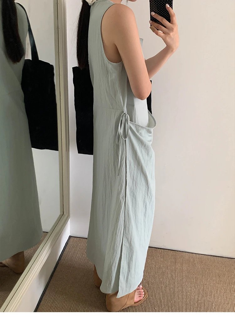 Design Wrap Detail Sleeveless Midi Dress Black - 21