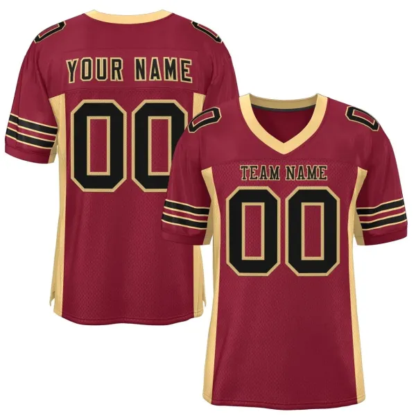 Design Custom Football Jersey Burgundy Gold Black Jersey - 1