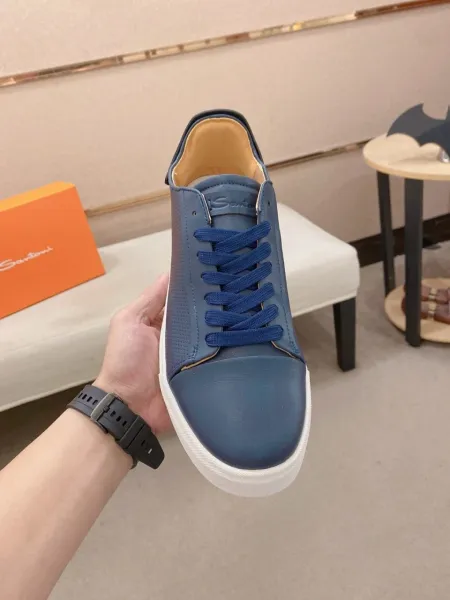 Design Santoni Perforated Leather Sneakers Navy Blue Sneakers - 3