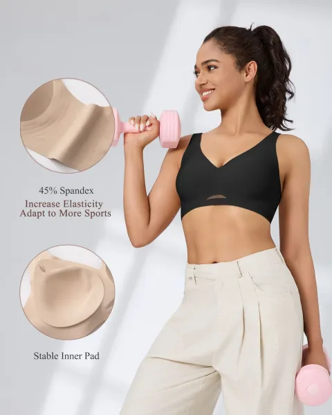 Design Seamless V-Neck Mesh-Panel Bralette Taupe Activewear - 6