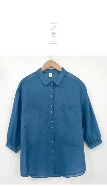 Design Linen Blend Button-Up Shirt Terracotta Tops Shirt - 11