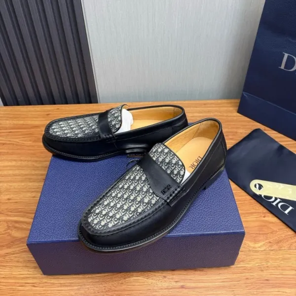 Dior Oblique Print Leather Loafers Black - 1