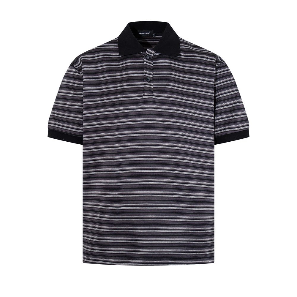 AJM Sport Head Striped Brown White Navy Classic Polo Shirt