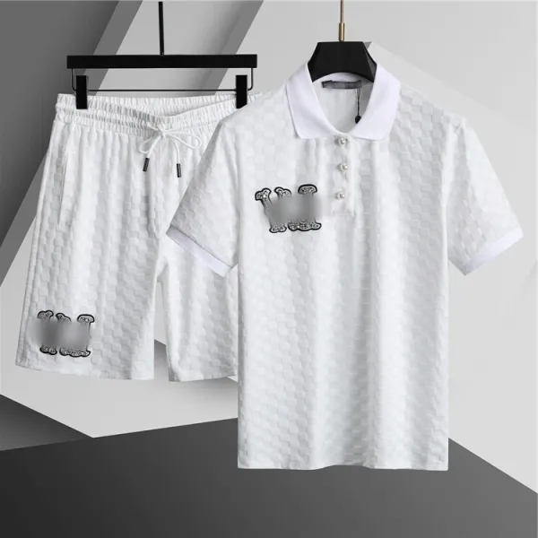 Design Checkerboard Texture Polo Shirt and Shorts Set White - 1