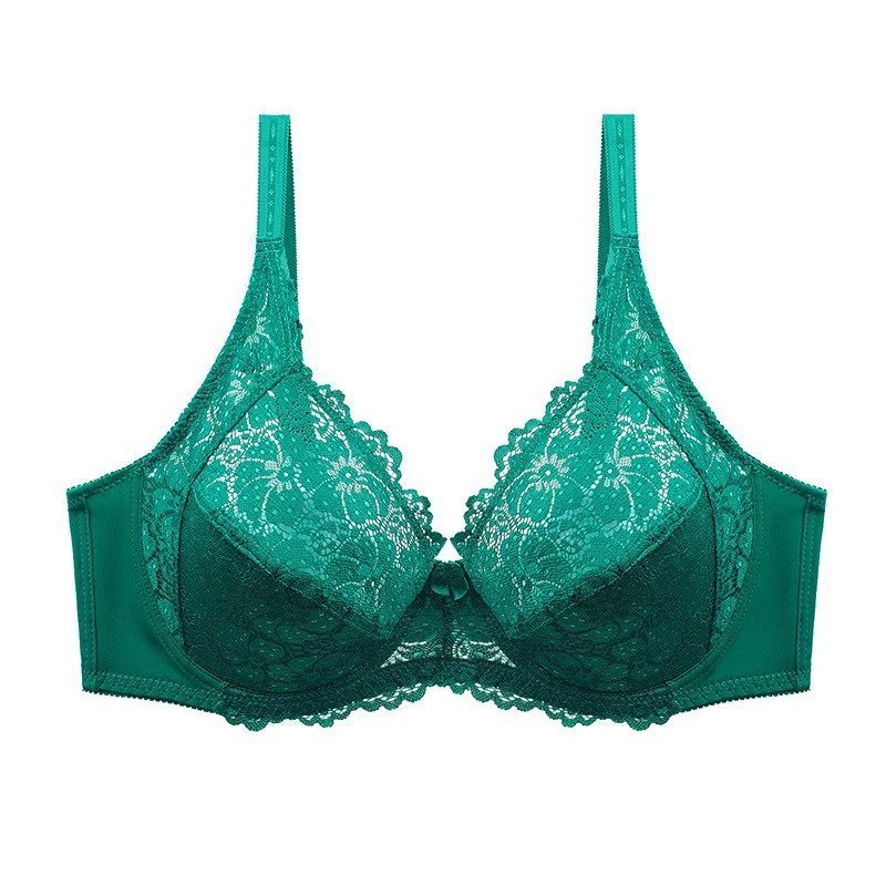 Design Lace-Trimmed Emerald Green Underwire Bra Underwear
