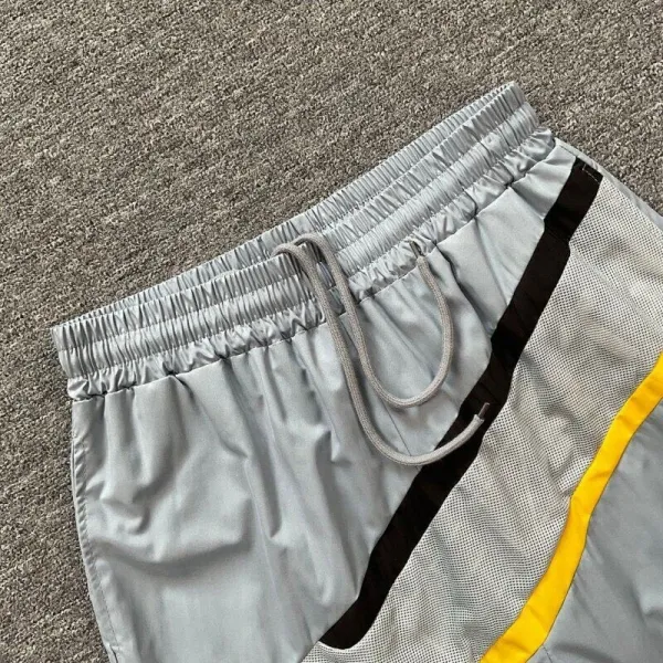 Design Mesh Panel Track Shorts Gray with Yellow and Black Stripe - 19