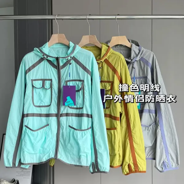 Design HWH GERA Windbreaker Jacket in Light Gray with Lavender Trim Outerwear.windbreaker - 2