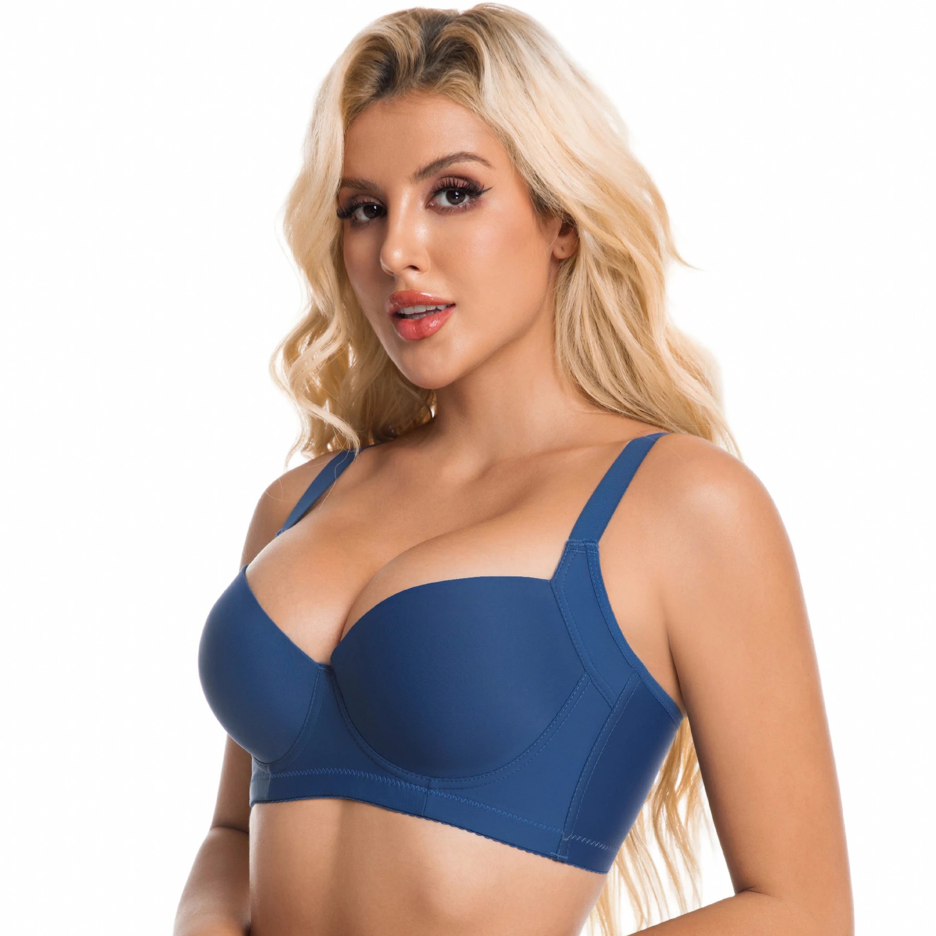 Blue Seamless Underwire Push-Up Bra