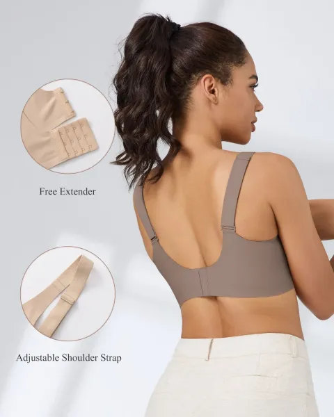 Design Seamless V-Neck Mesh-Panel Bralette Taupe Activewear - 15