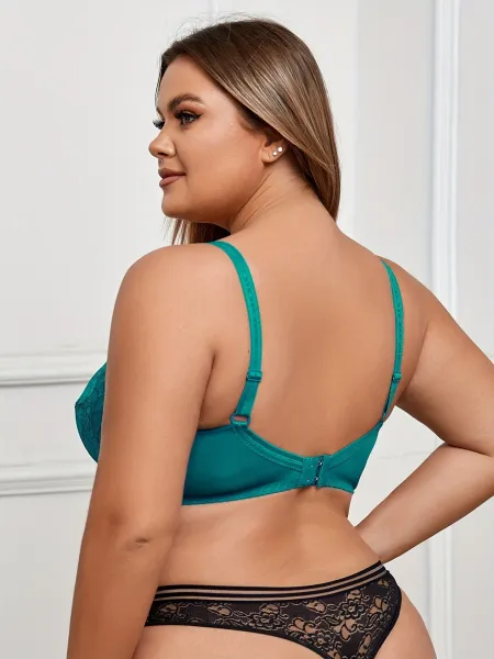 Design Lace-Trimmed Emerald Green Underwire Bra Underwear - 6