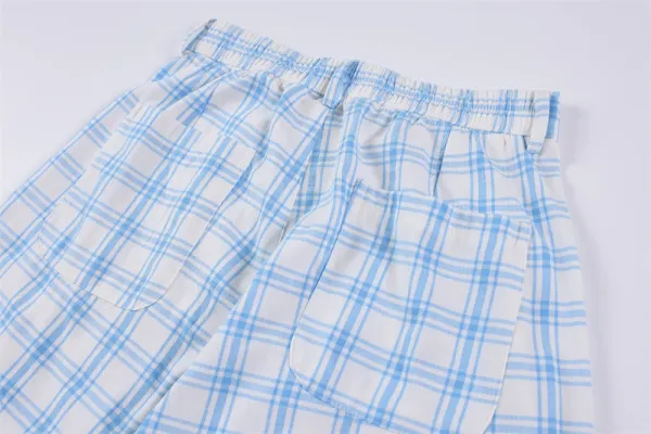 Design Wide-Leg Plaid Pants Red and White - 14