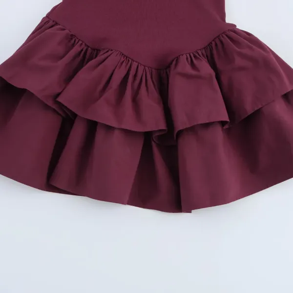Design Ruffled Hem Long Sleeve Dress Red - 20