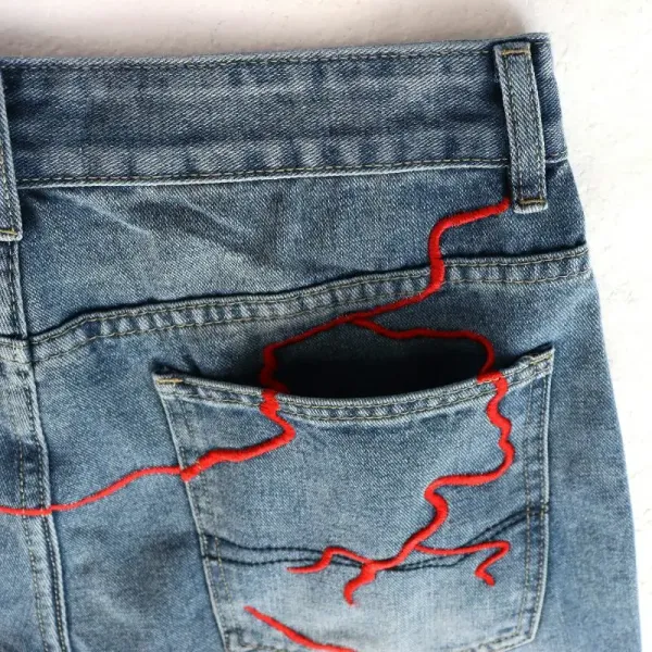 Design Lightning Embroidered Black Denim Shorts - 10