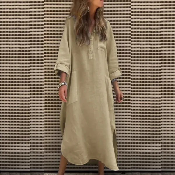 Design Linen Shirt Dress Light Blue Casual-Dress - 14