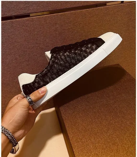 Bottega Veneta Intrecciato Leather Sneakers White and Black - 7