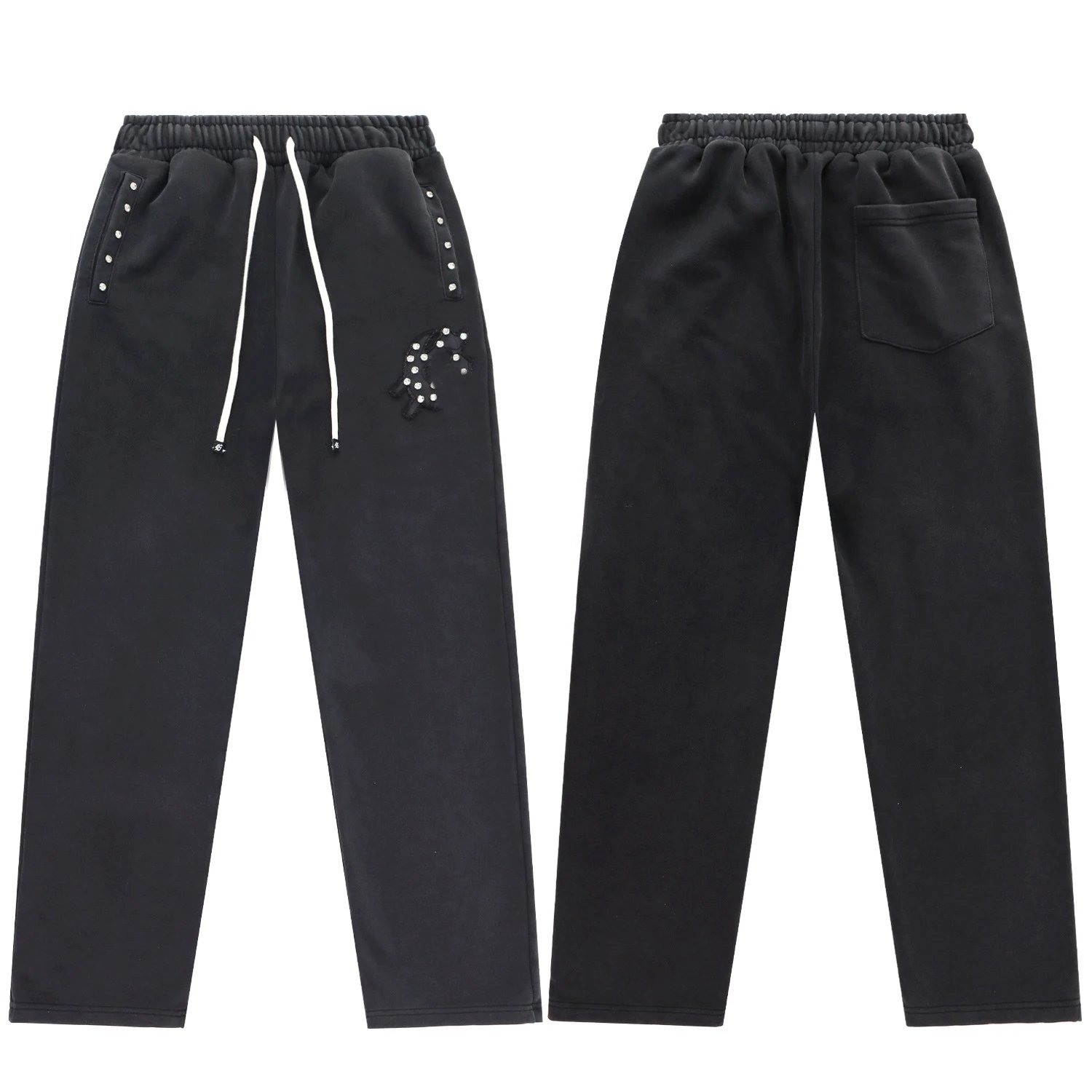 Design Studded Gun Motif Hoodie and Sweatpants Set Gray - 20