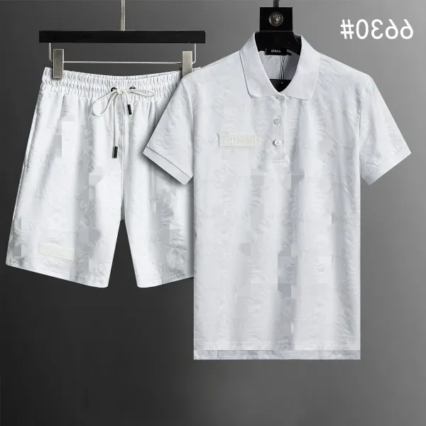Design White Textured Polo and Shorts Set - 1