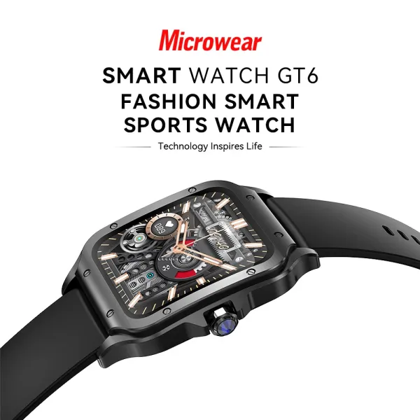 Design Smartwatch with Brown Leather Strap Black Case - 3