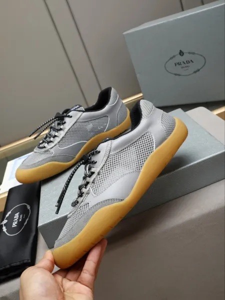 Prada Re-Nylon Mesh Sneakers Gray and Amber - 1