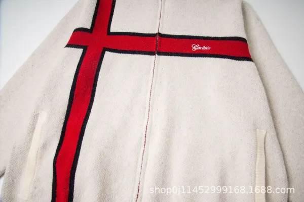 Corteiz Cross Stripe Knit Cardigan Beige Outerwear.cardigan - 12