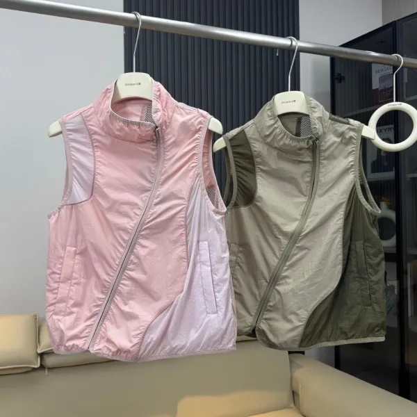 Design Umigio / U Lightweight Mesh-Panel Vest Pink Outerwear.vest - 2