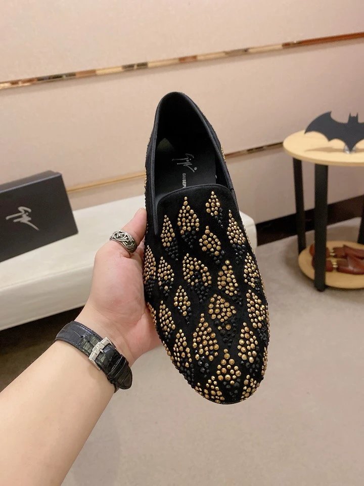 Design Giuseppe Zanotti Crystal-Embellished Velvet Loafers Blue Black Loafers - 5