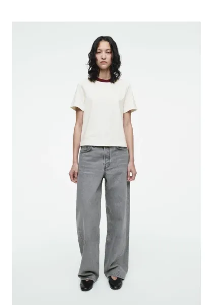 Design Ringer T-Shirt Off-White with Burgundy Collar - 5