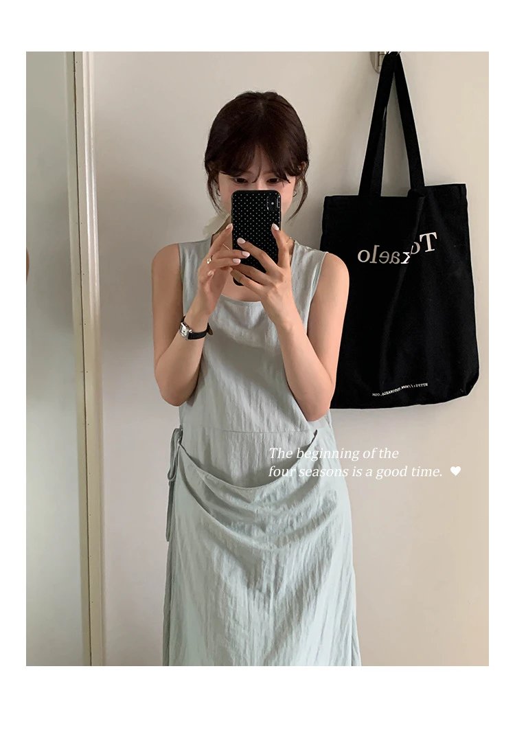 Design Wrap Detail Sleeveless Midi Dress Black - 4