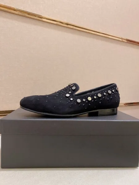 Design Embellished Suede Loafer Black with Turquoise and Silver Studs - 10