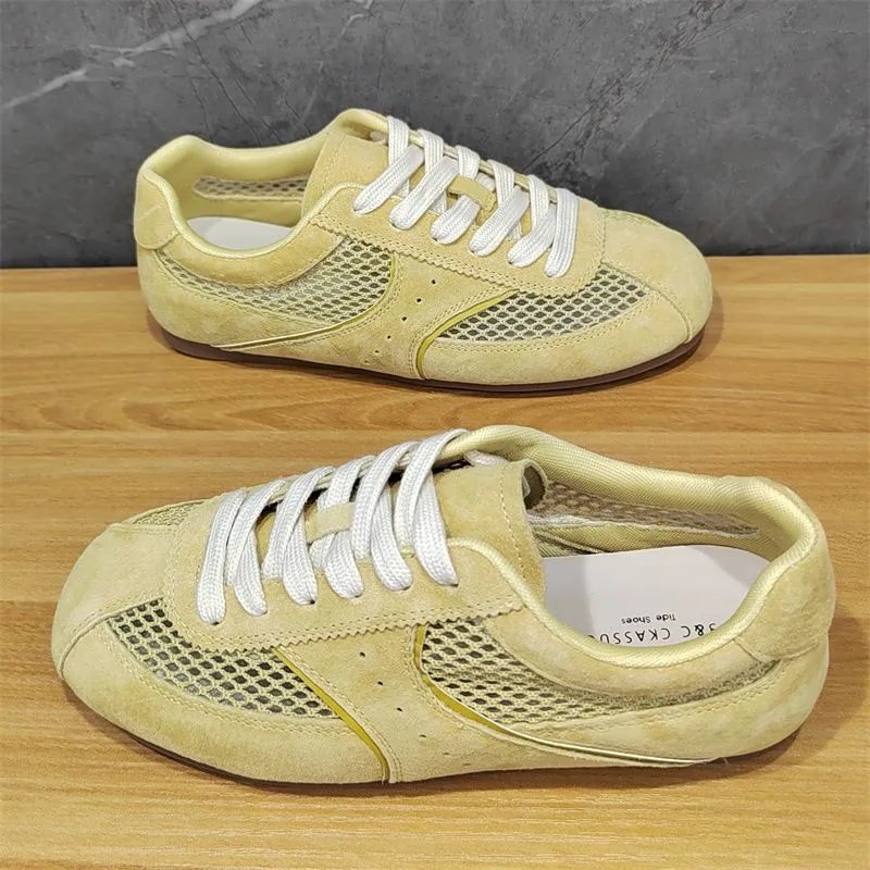 Design Retro Mesh Sneakers Beige Yellow Casual Shoes - 5
