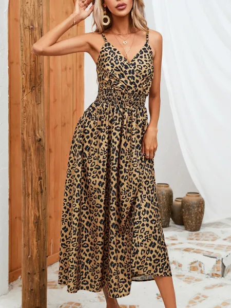 Design Tropical Leaf Print Wrap Midi Dress - 22