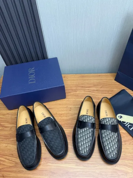 Dior Oblique Loafer Black Leather and Monogram Canvas Loafers - 5