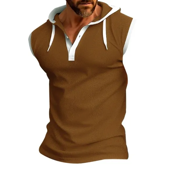 Design Sleeveless Hooded Waffle-Knit Vest Top White - 7