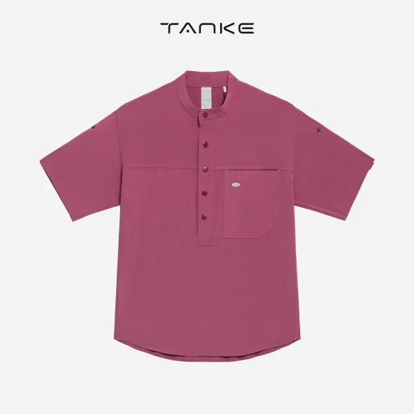 Design Tanke Mandarin Collar Shirt Pink Top Tops Shirt - 5